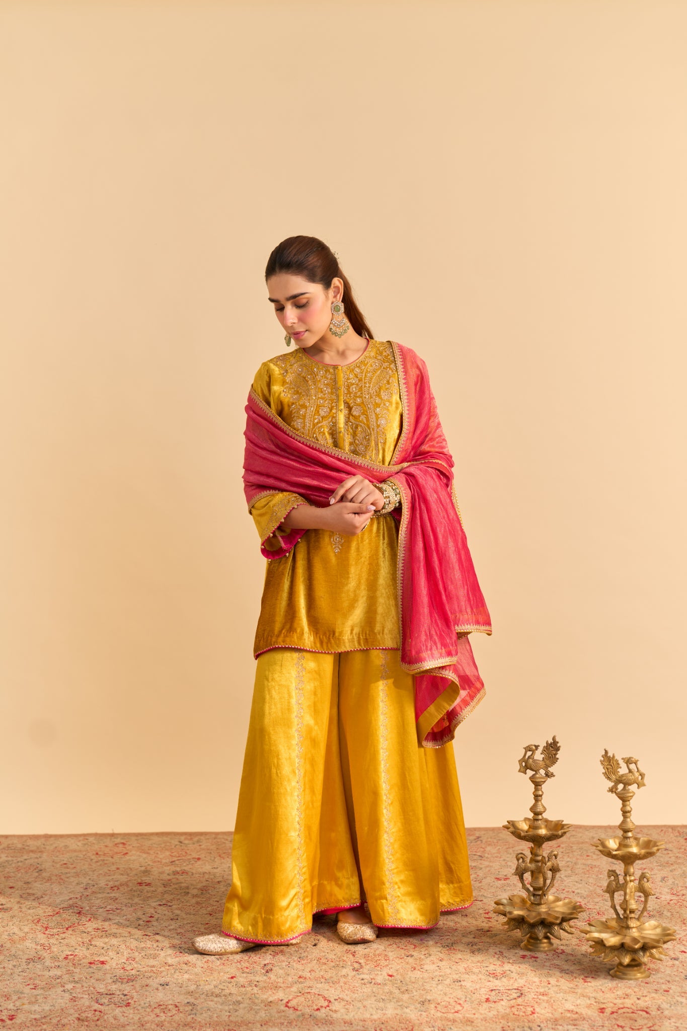 Aroob - Mustard Kurta with Sharara and Dupatta