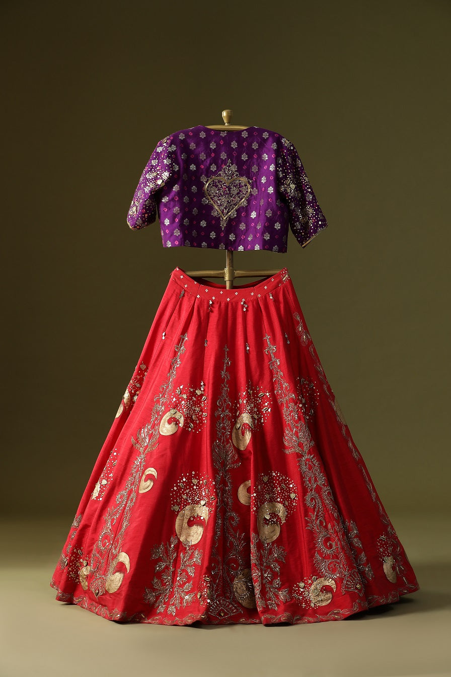 Red Brushstoke Handpainted lehnga set