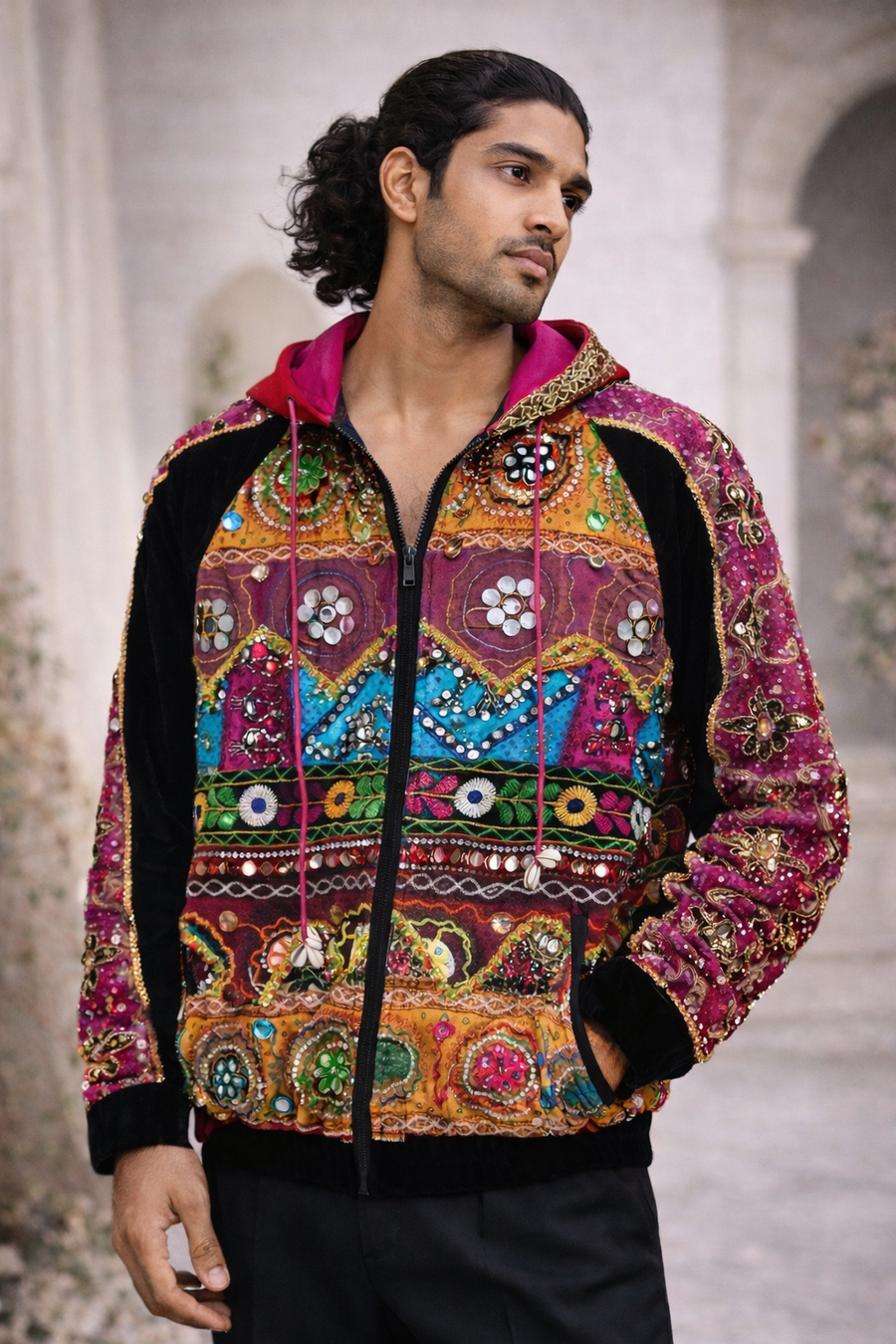Banjara Embellished Hoodie - Luxury Handcrafted Velvet Patchwork