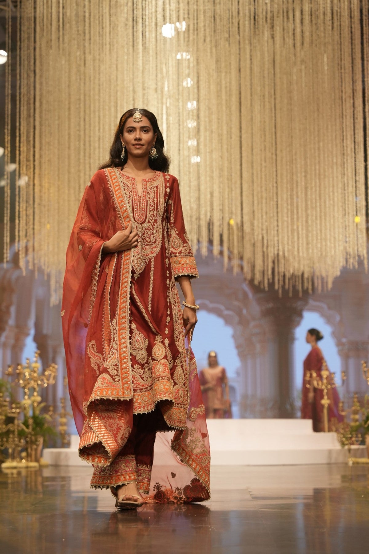 Rua - Deep Red Long A-line Kurta with Palazzo and Dupatta