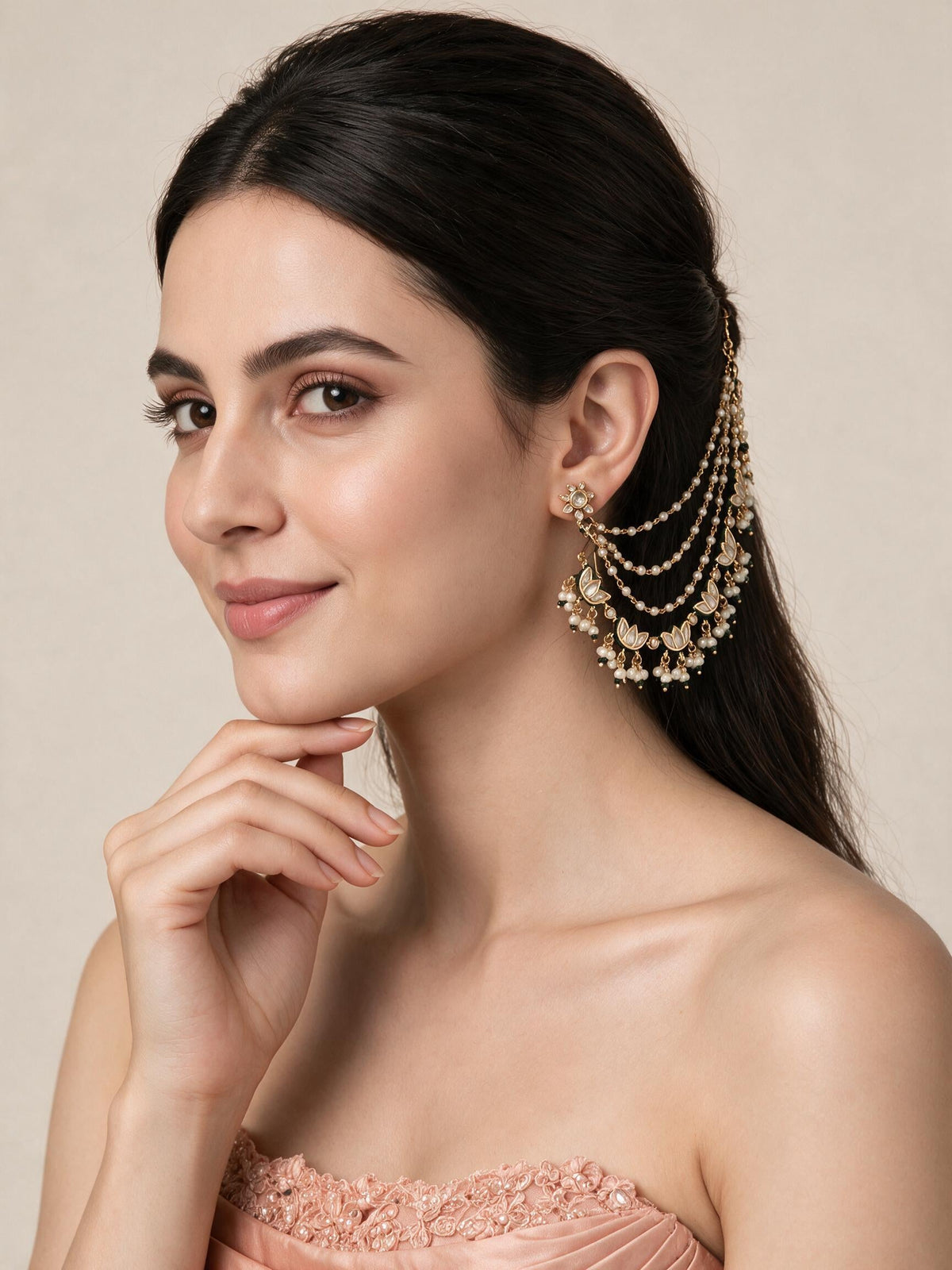 Kundan Pearl Earchain