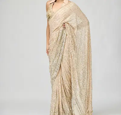 Ombre Beige GGT Embellished Saree Set for Festive Evenings