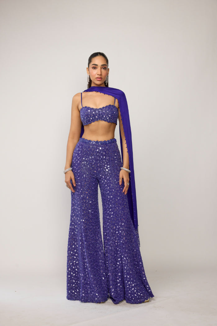 Cocktail Blue Blouse With Sharara Set