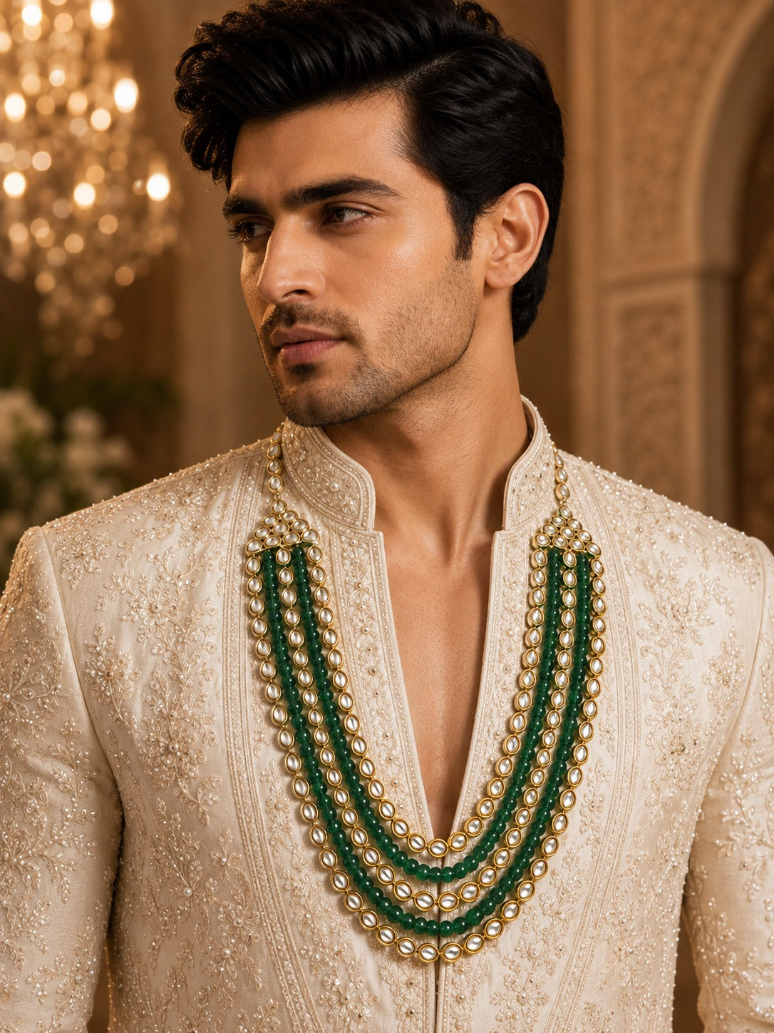 Navratna Kundan Floral Necklace and Earring Set