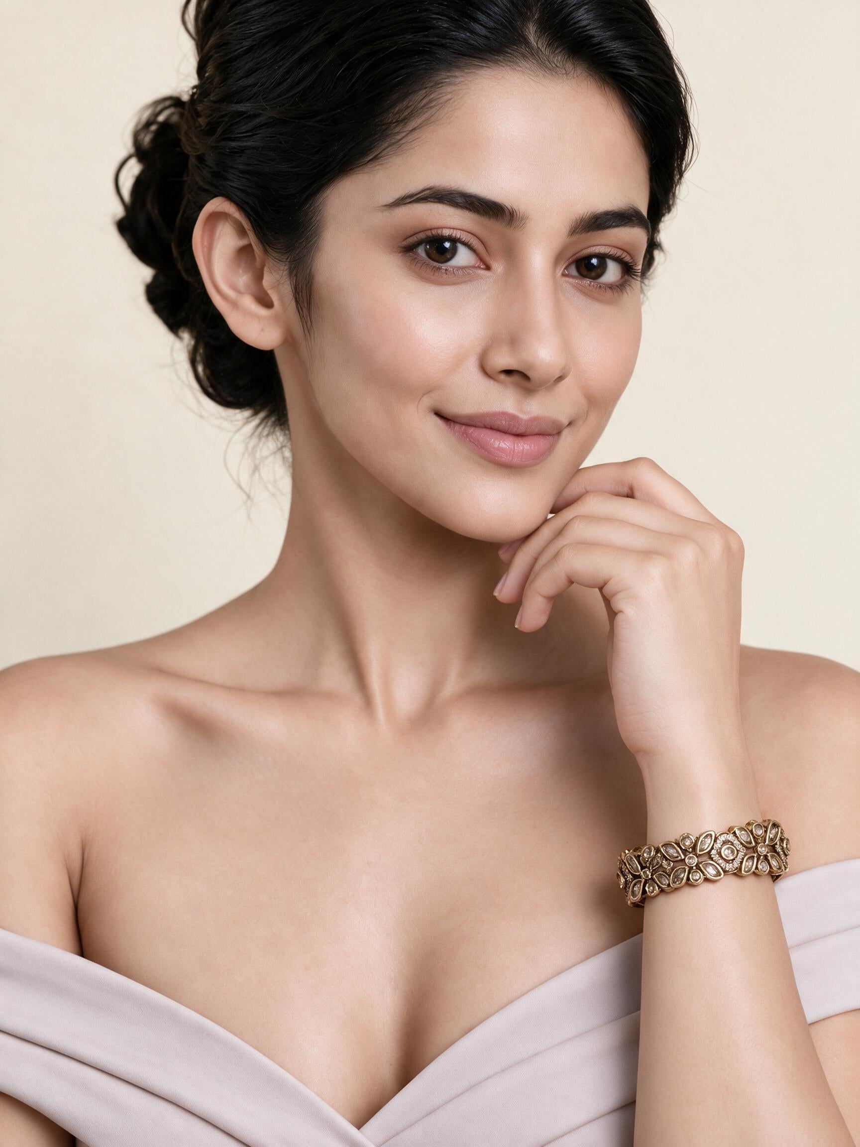 Clear Stone Gold-Tone Floral Kada