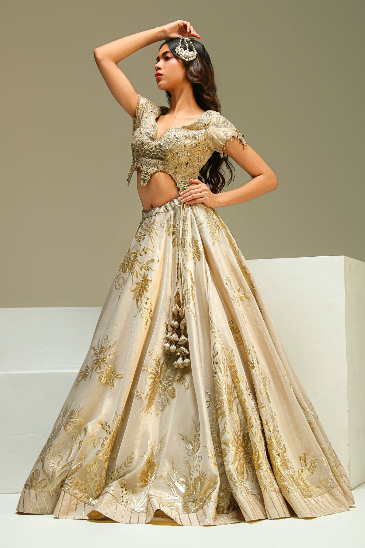 Ivory Banarasi Tissue Lehenga Set with Dupatta
