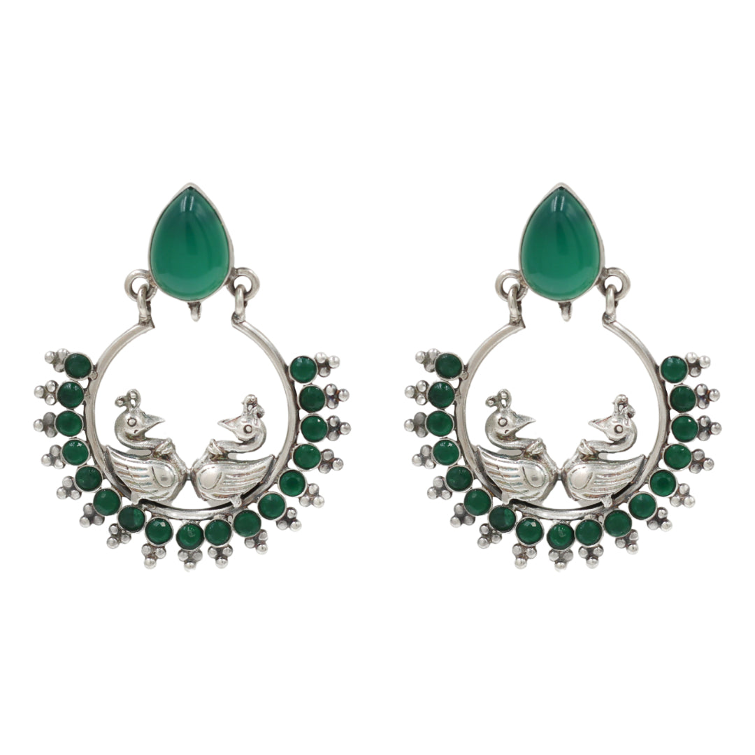 Antique Finish Peacock Hoop Earrings by Sangeeta Boochra