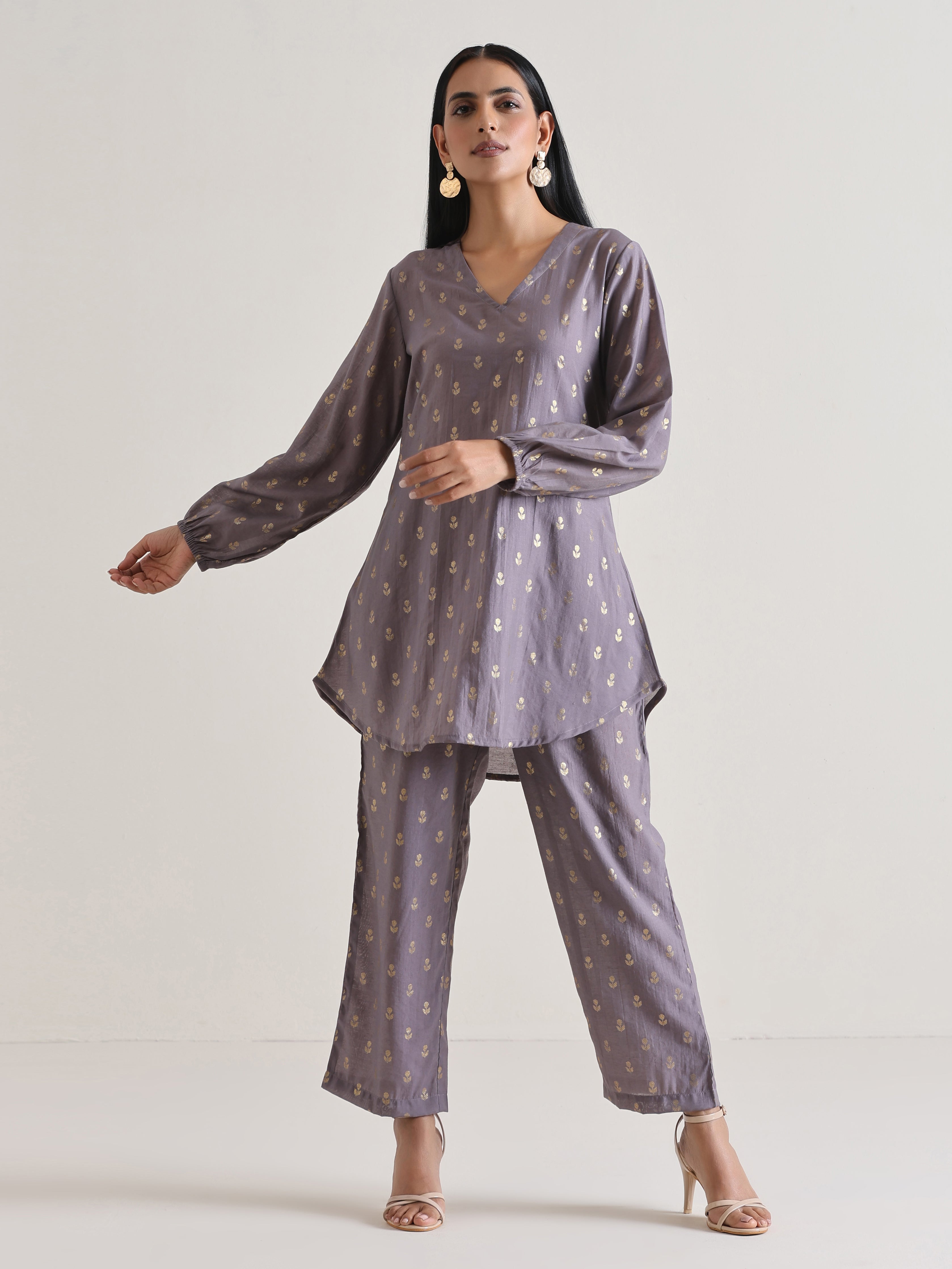 Plum Grey Foil Short Co-Ord Set