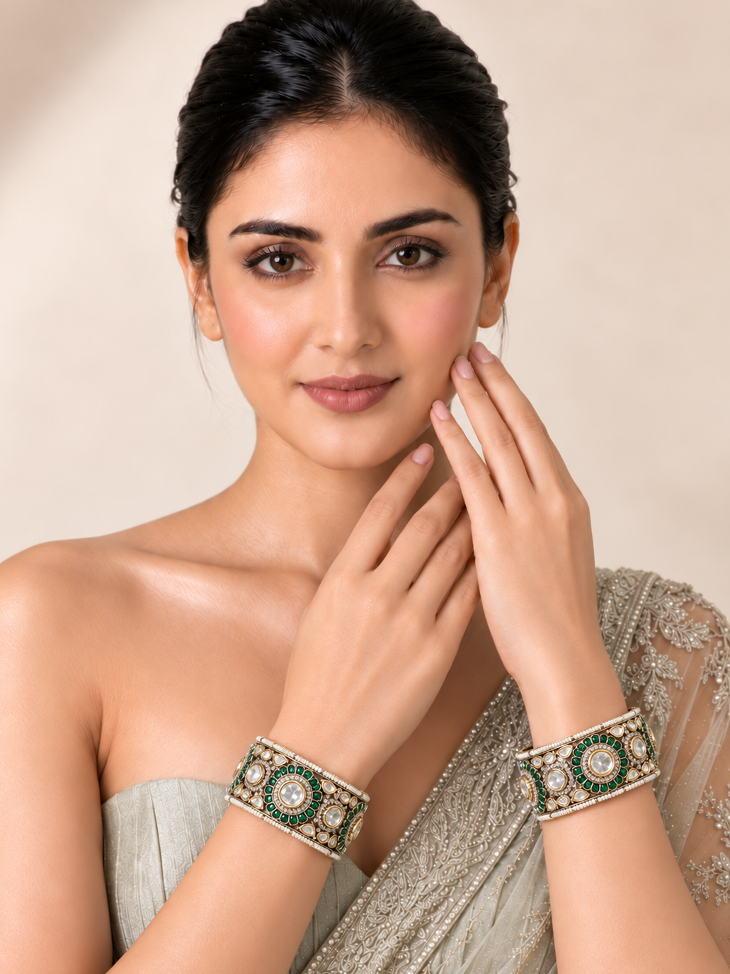 Emerald Moissanite Polki Statement Bangles