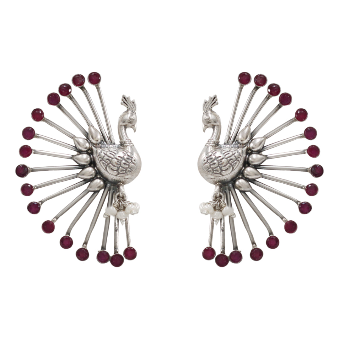Sangeeta Boochra Statement Silver Peacock Earrings
