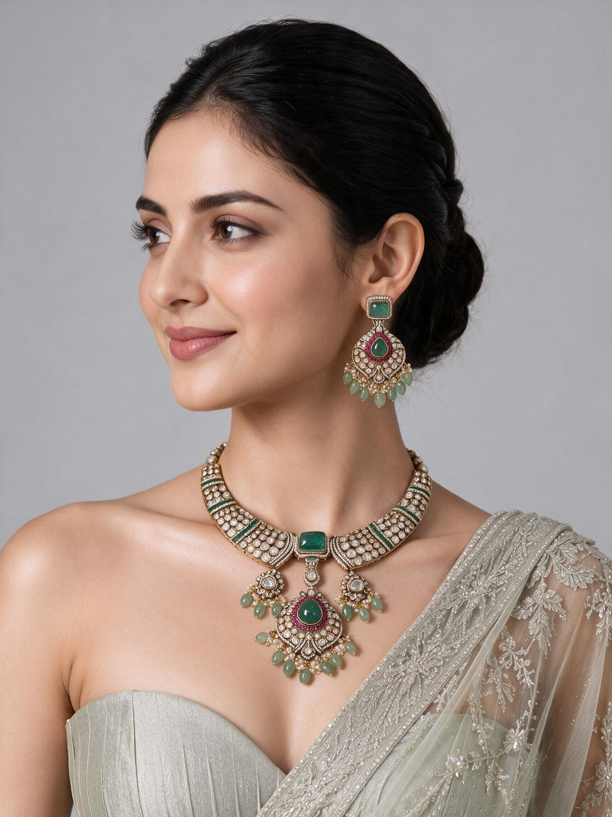 Ruby & Emerald Statement Necklace Set