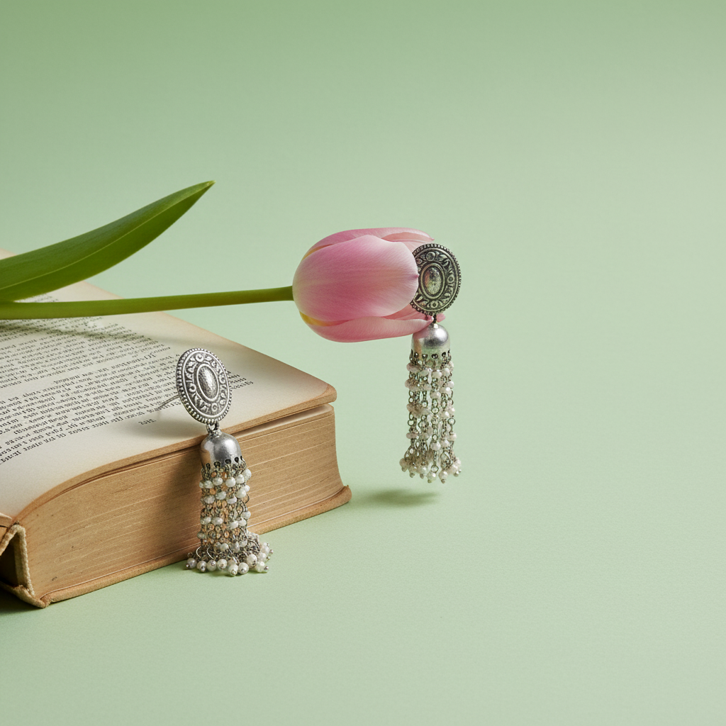 Sangeeta Boochra Vintage Oxidised Silver Statement Earrings
