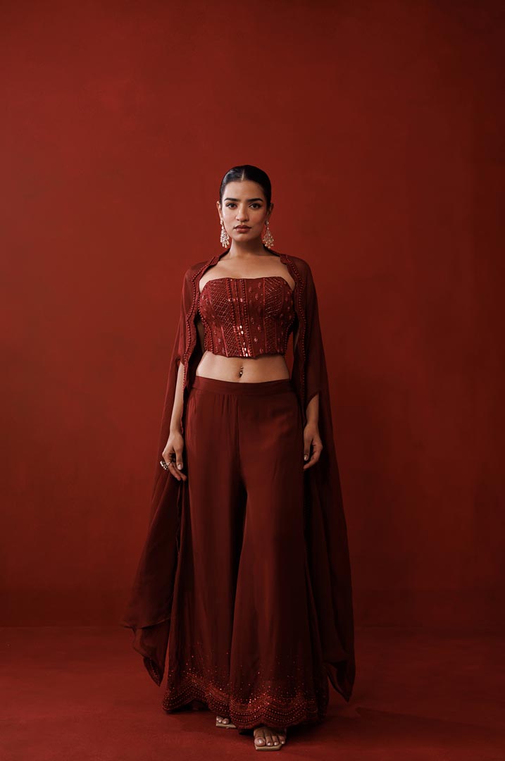 Maroon corset and palazzo set