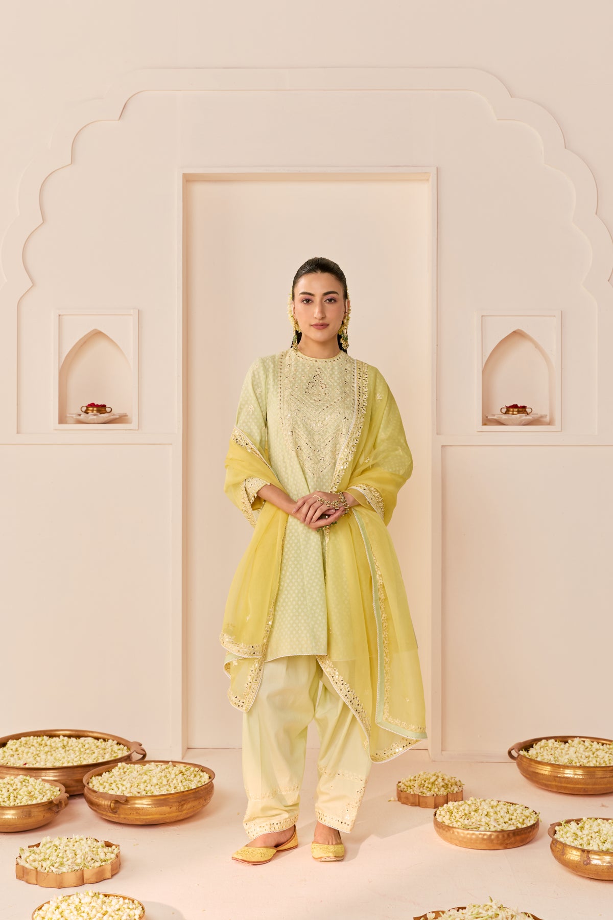 Mint Green Chanderi Silk Short Choga Salwar Suit Set for Women