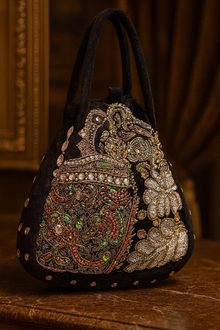 Royal Heirloom Embellished Black Potli Bag for Festive Occasions