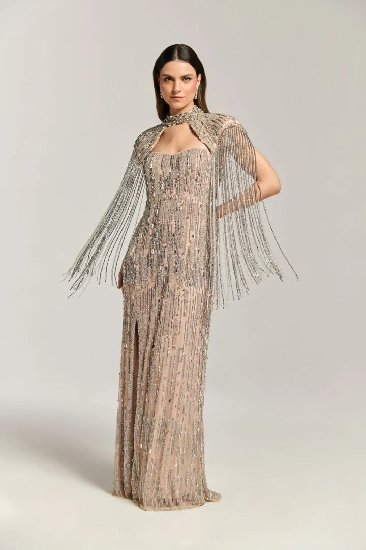 Twilight Fringe Maxi Beaded Gown for Luxury Evening Wear