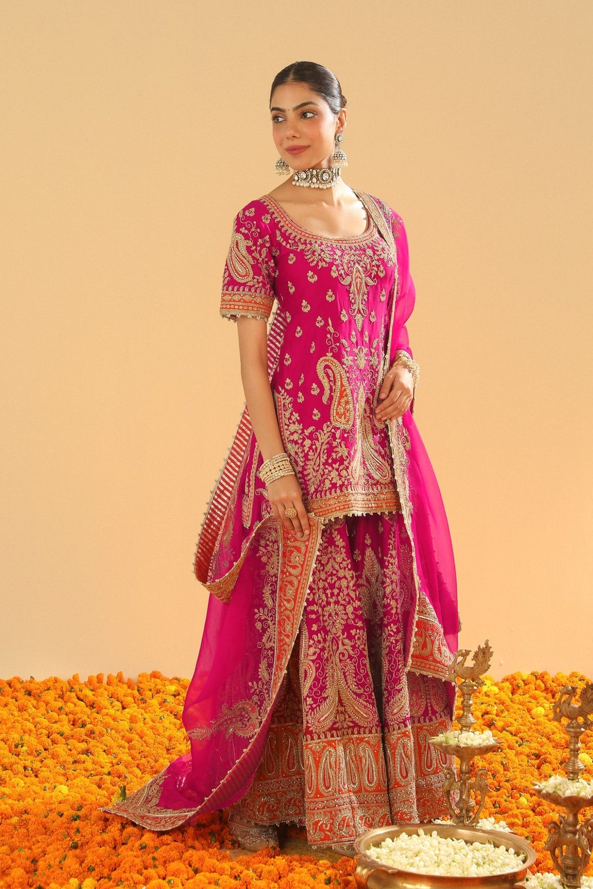 Ishwa - Hotpink Kurta with Sharara and Dupatta