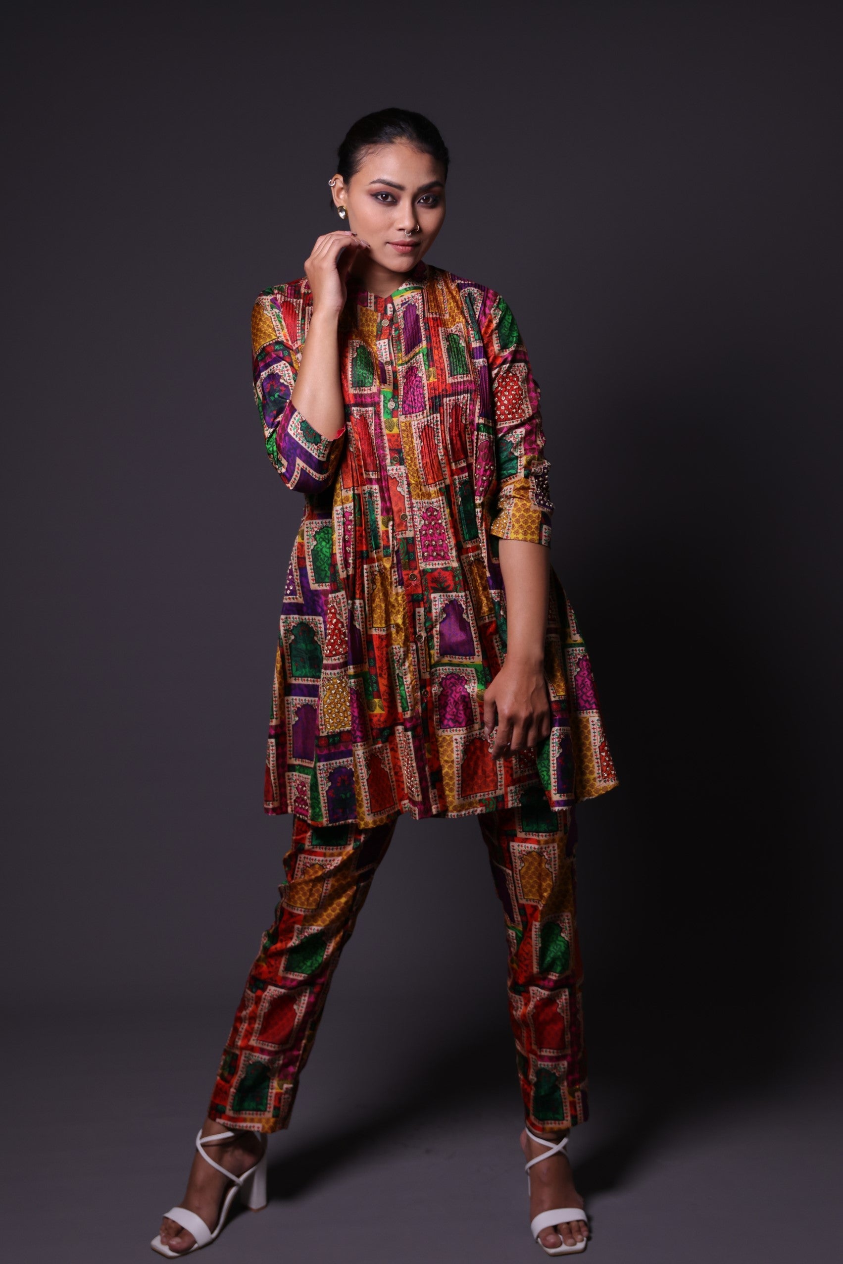 Hand Embroidered Pintuck kurti with pants