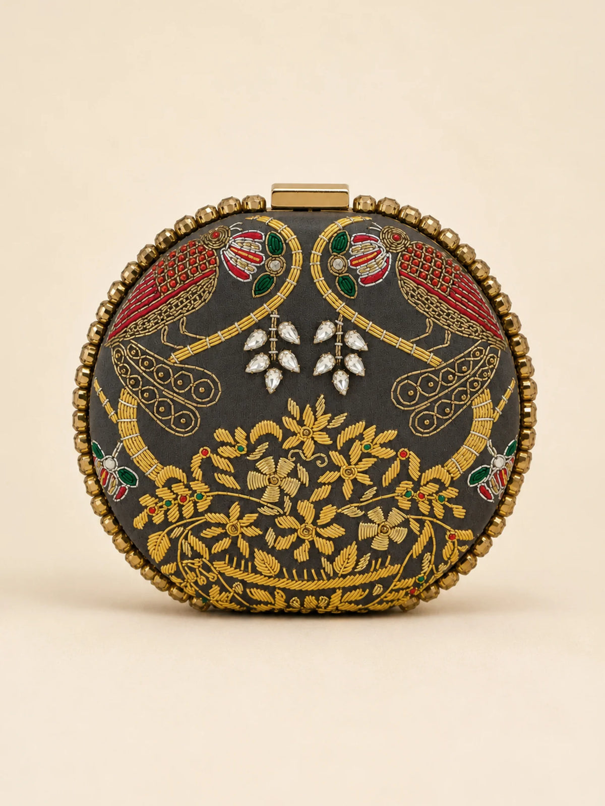 Zardozi Embroidered Clutch with Gold Chain