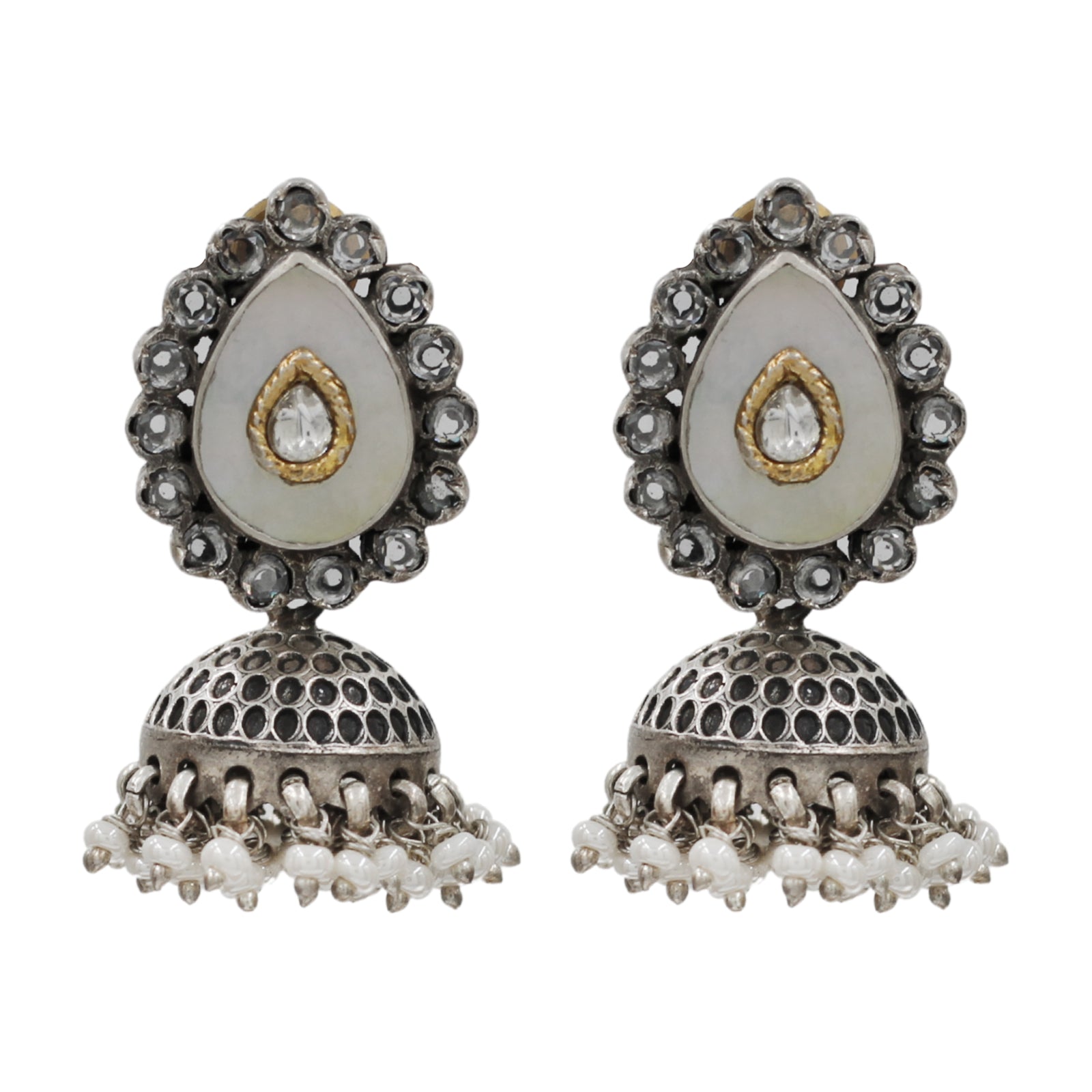 Sangeeta Boochra Handcrafted Mother of Pearl Oxidised Earrings