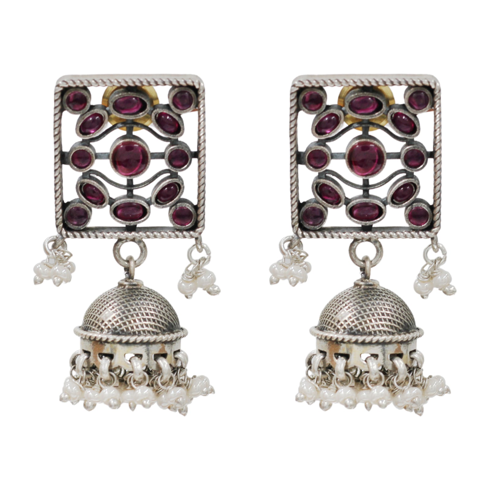 Sangeeta Boochra Square Motif Pearl Jhumka Earrings