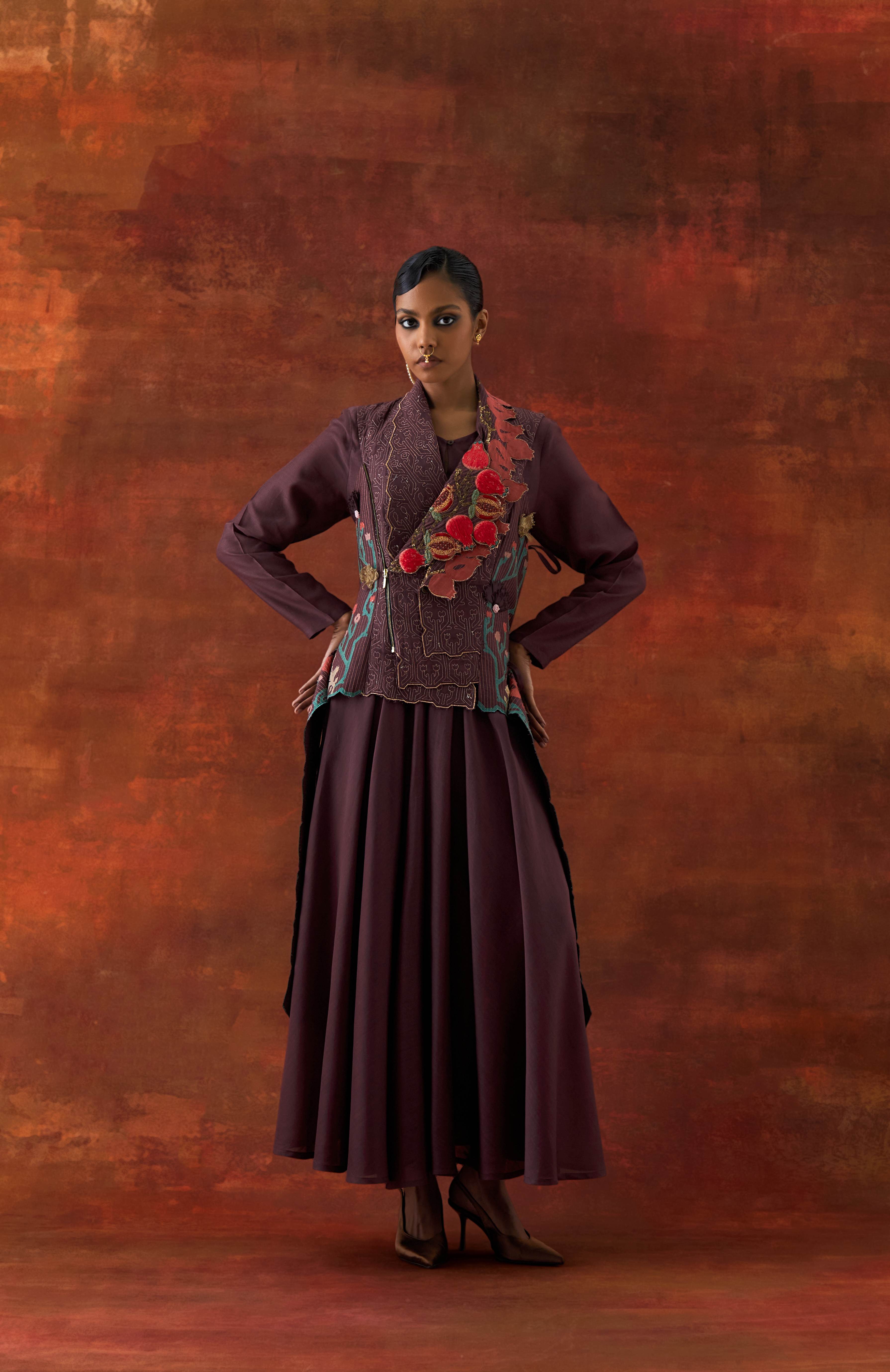 POMOGRANATE DOUBLE LAPEL JACKET WITH ANARKALI - image 1