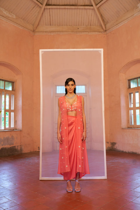 Rose Radiance: Drape Skirt Set