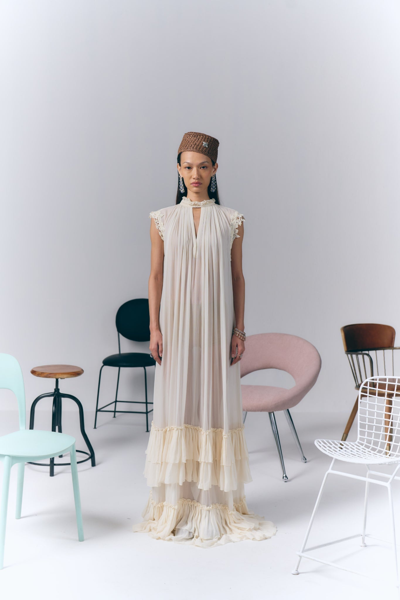 Ivory Ruffle Long Dress