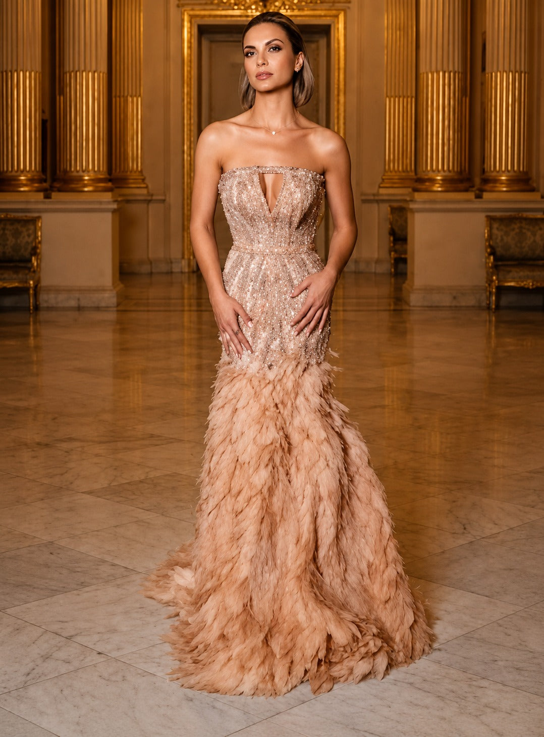 Strapless couture handwork gown
