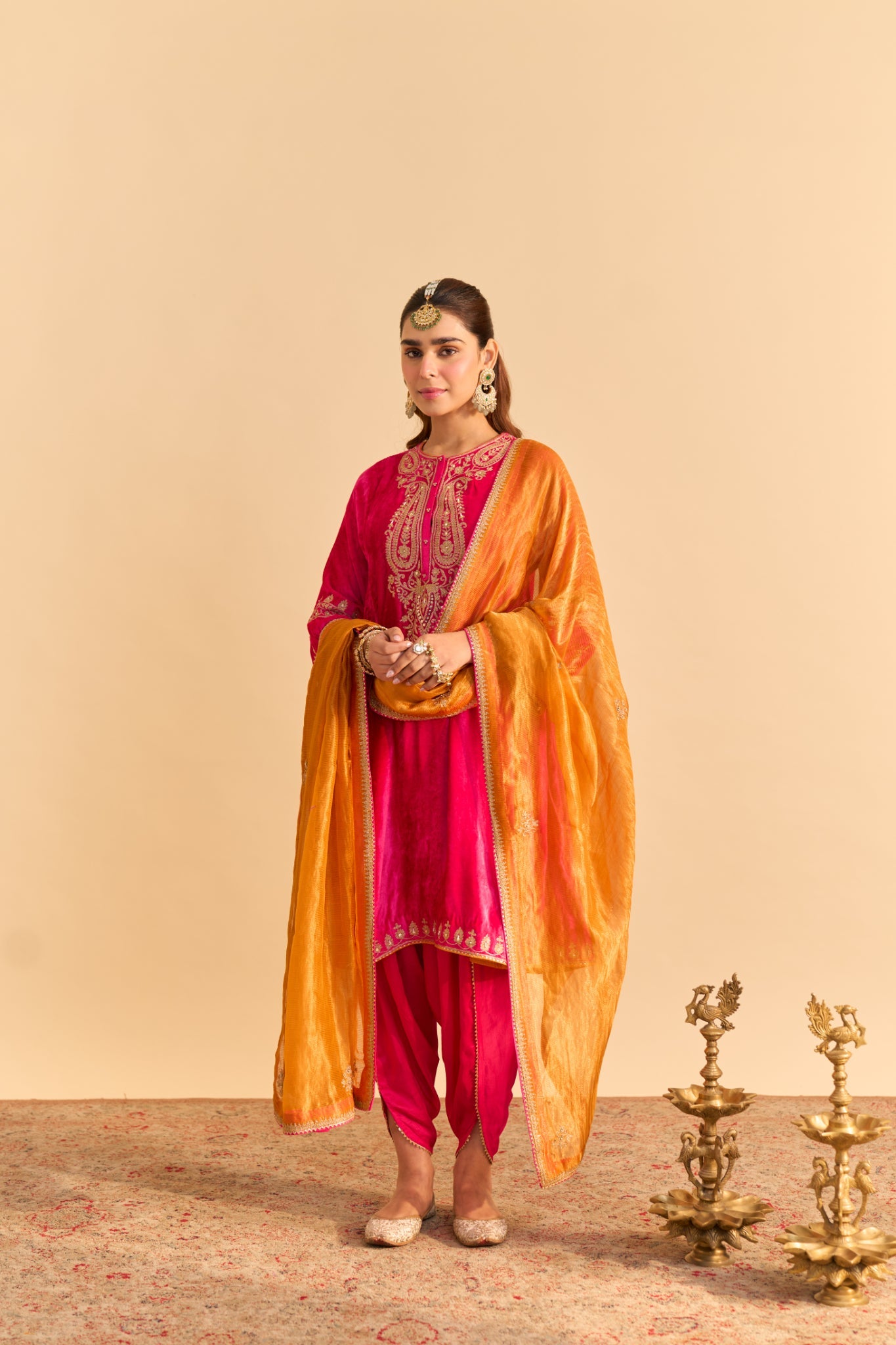 Amal - Hotpink A-line Kurta with Dhoti with Dupatta