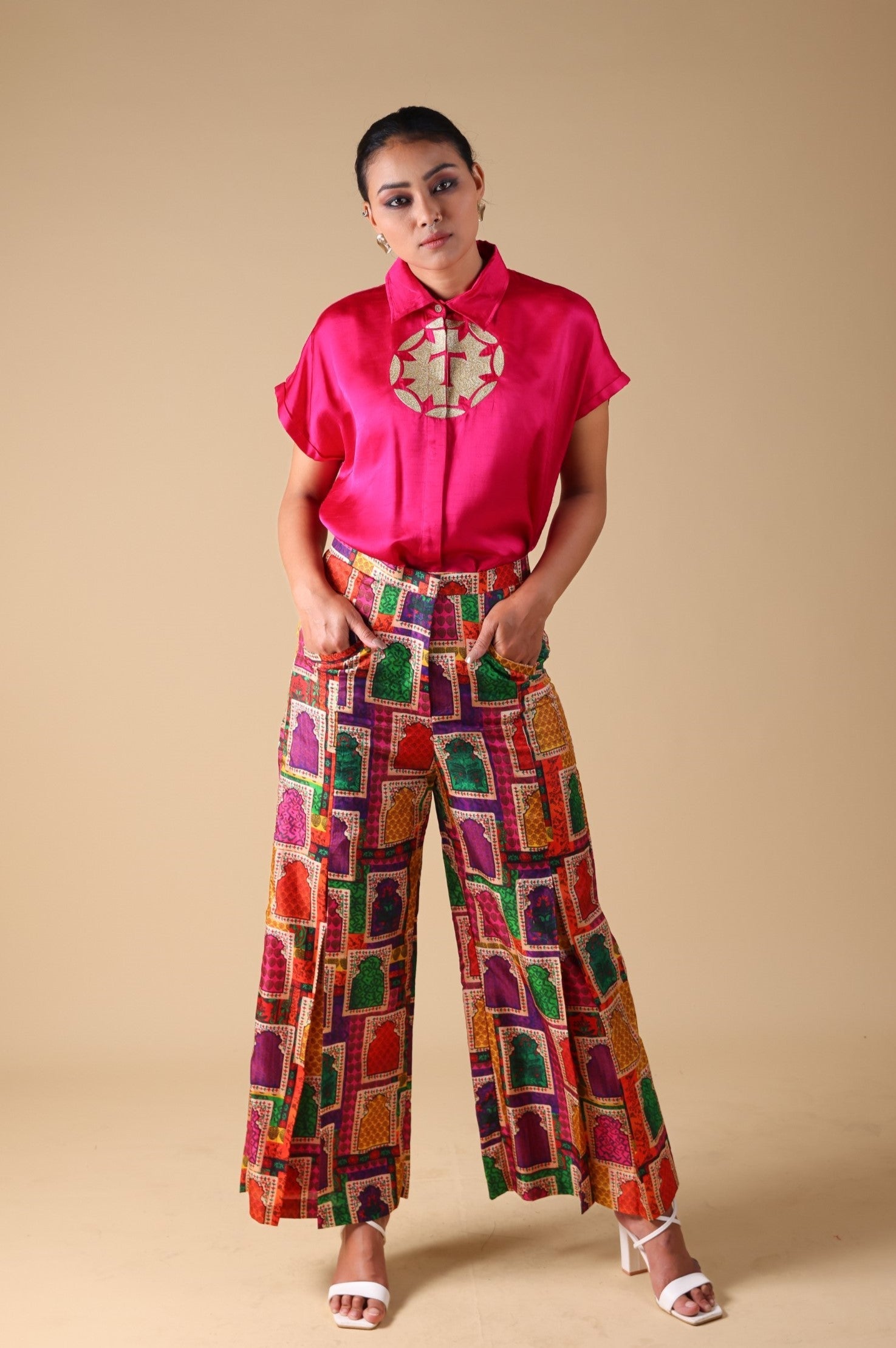 Hand Embroidered Shirt with Pleated Pants