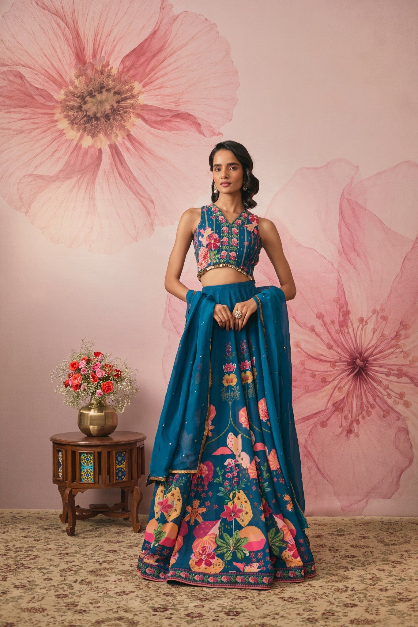 MIDNIGHT BLUE PRINTED LEHENGA SET