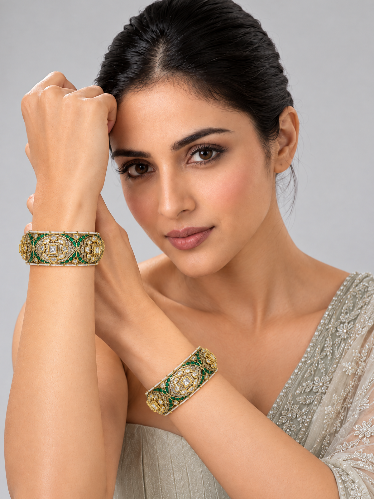 Emerald Crest Moissanite Polki Bangles
