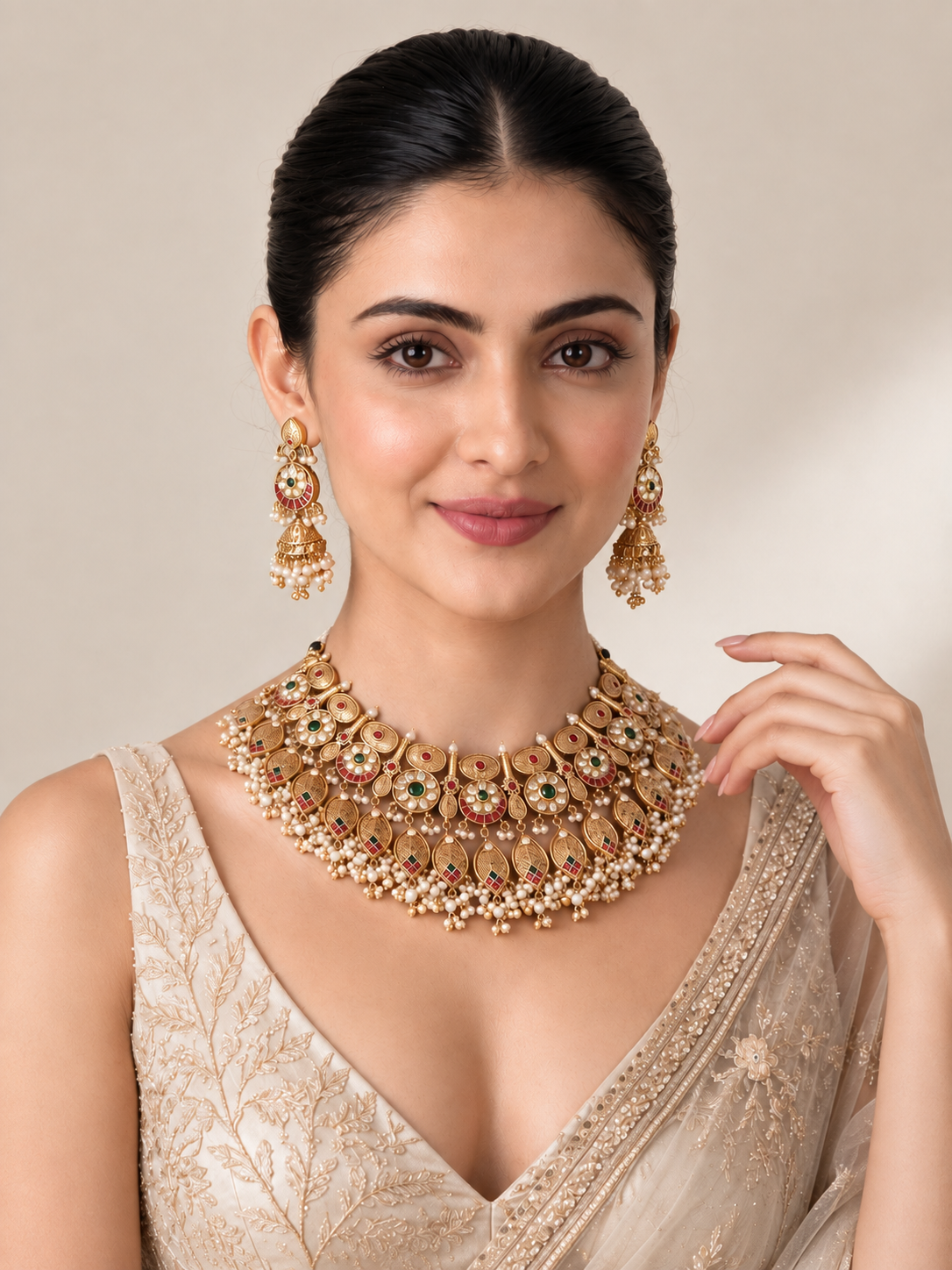 Antique Gold Kundan Statement Necklace Set