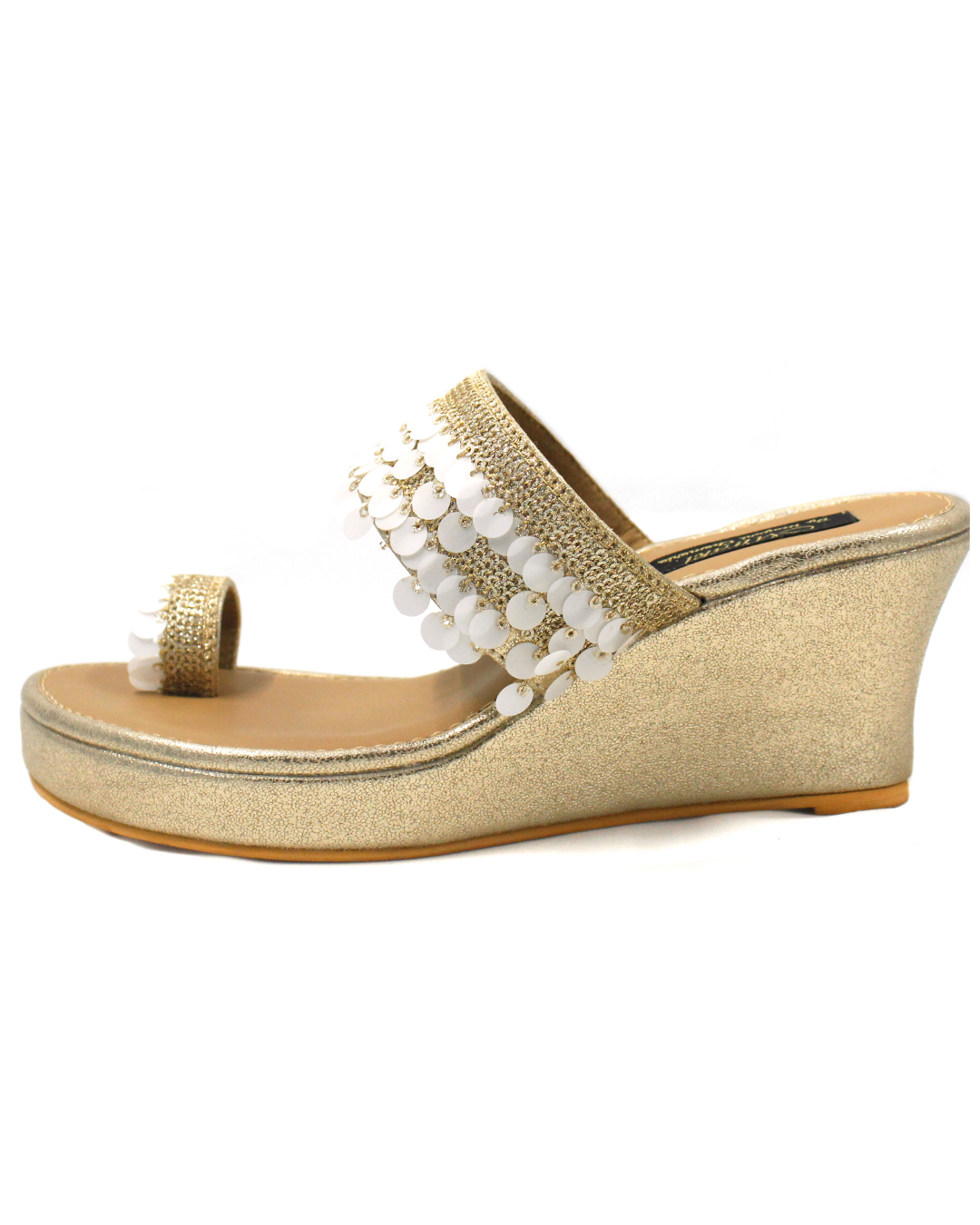 White Dangling Sequins Wedges