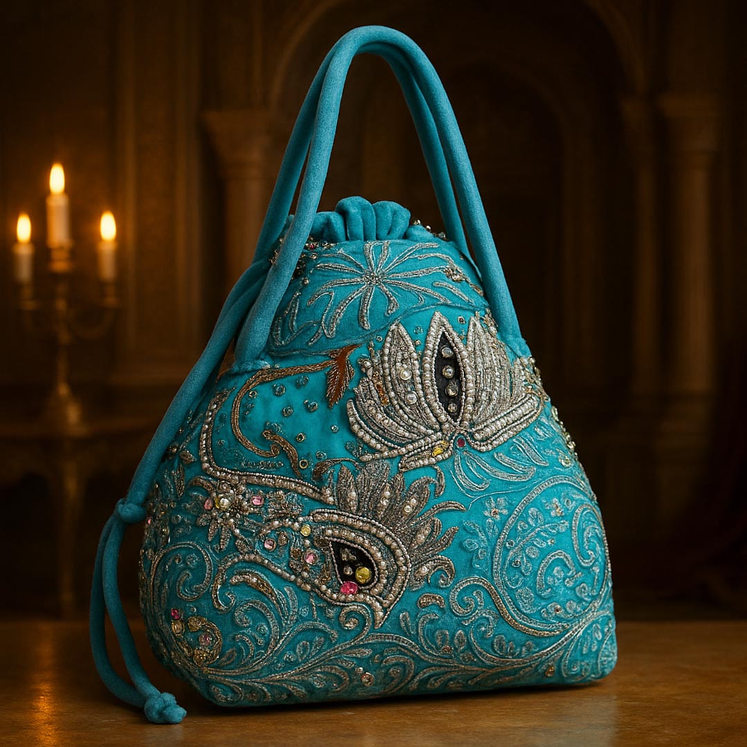 Embellished Aqua Potli Bag - Royal Heirloom Festive Accessory