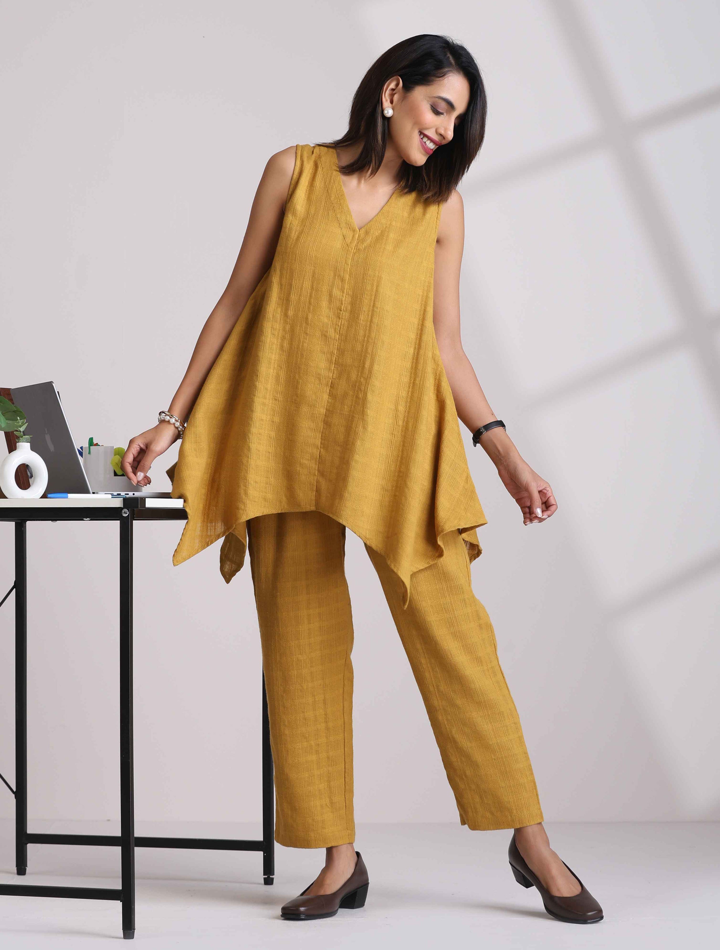 trueBrowns Mustard Cotton Dobby Co-ord set