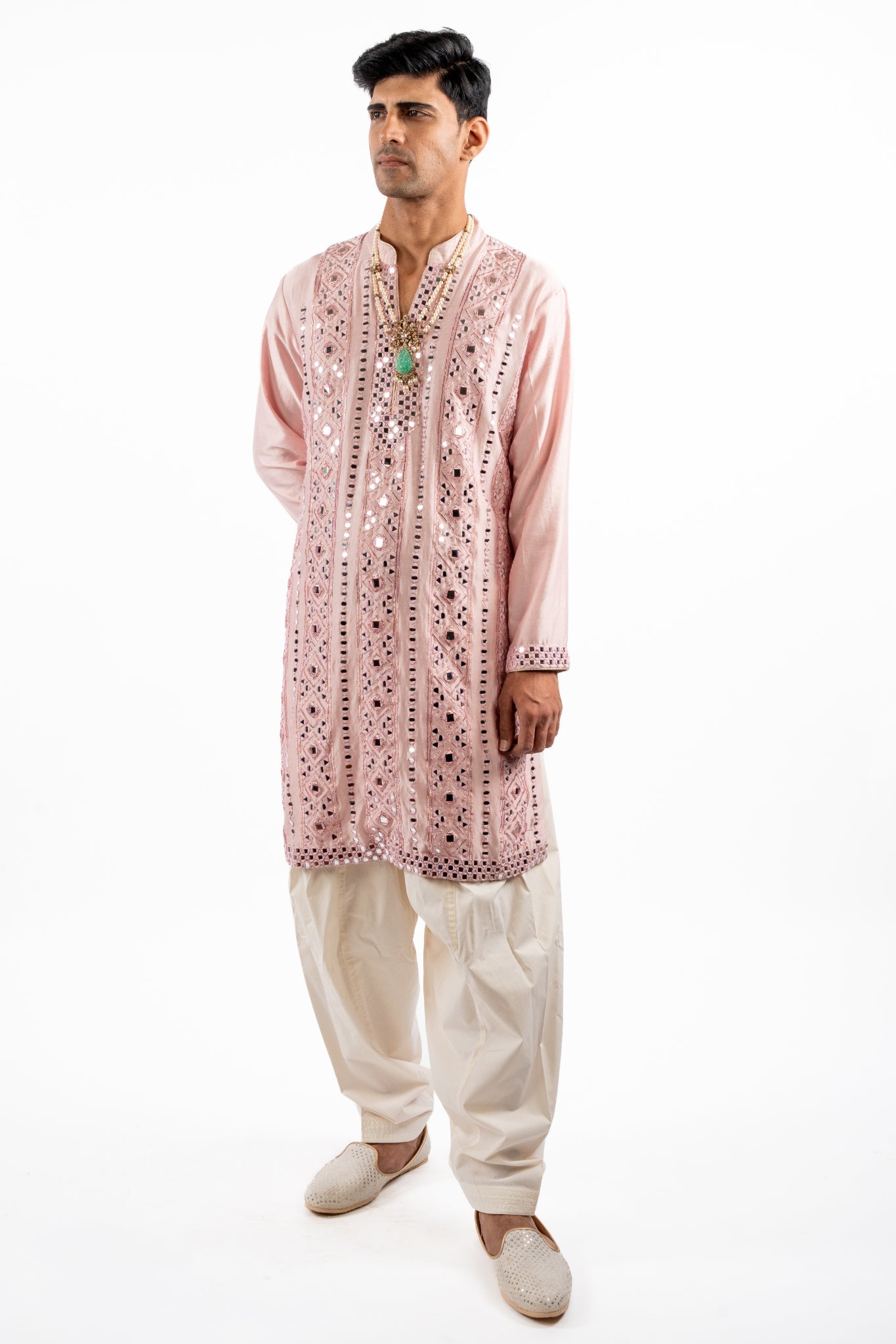 Blush Royale Mirrorwork Kurta Set for Men