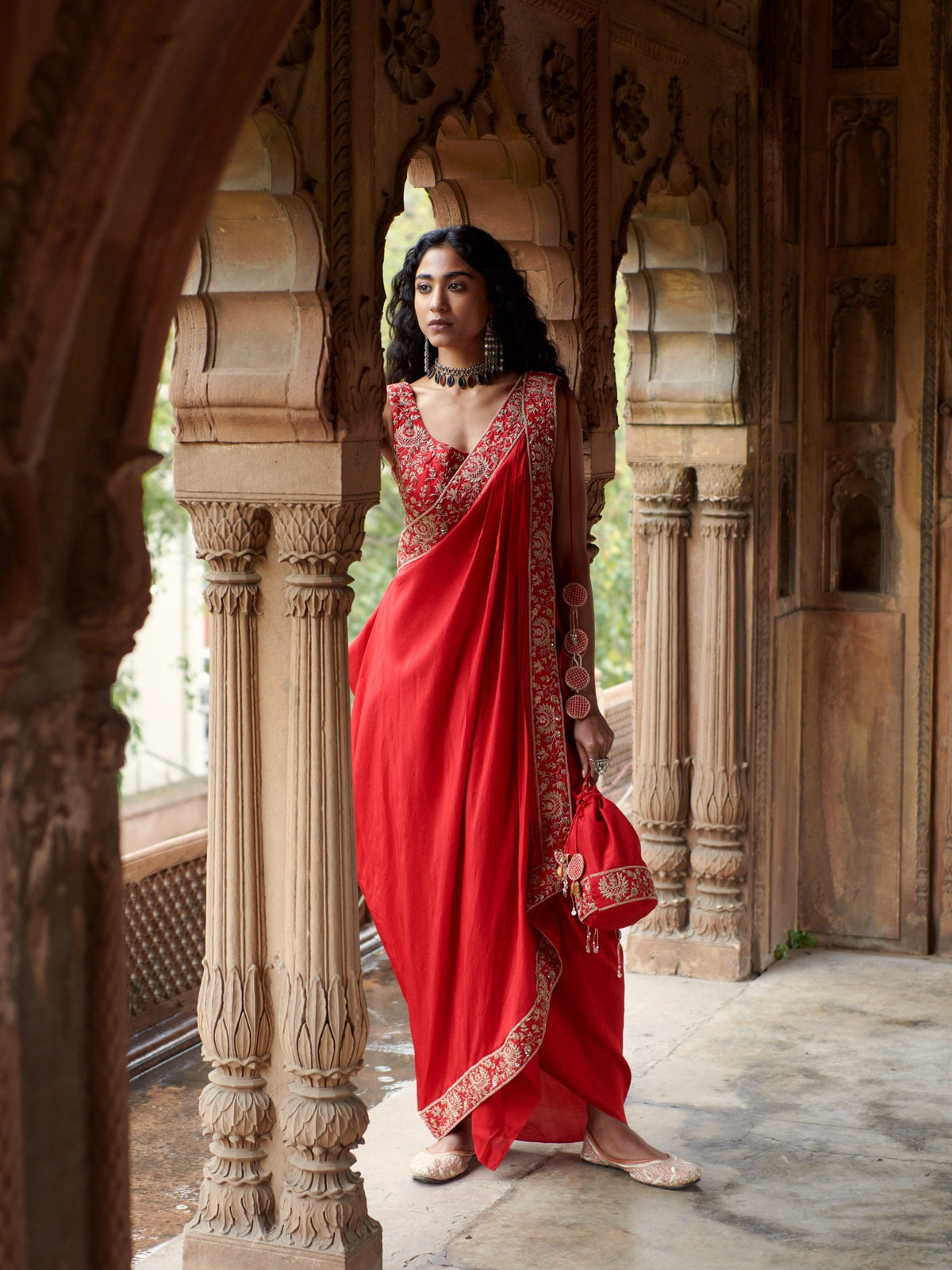 drape chandbali saree