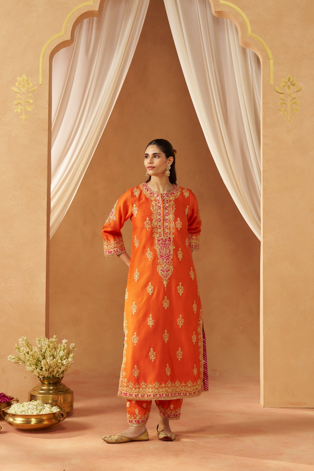 Mubina Burnt Orange Kurta with Salwar and Dupatta