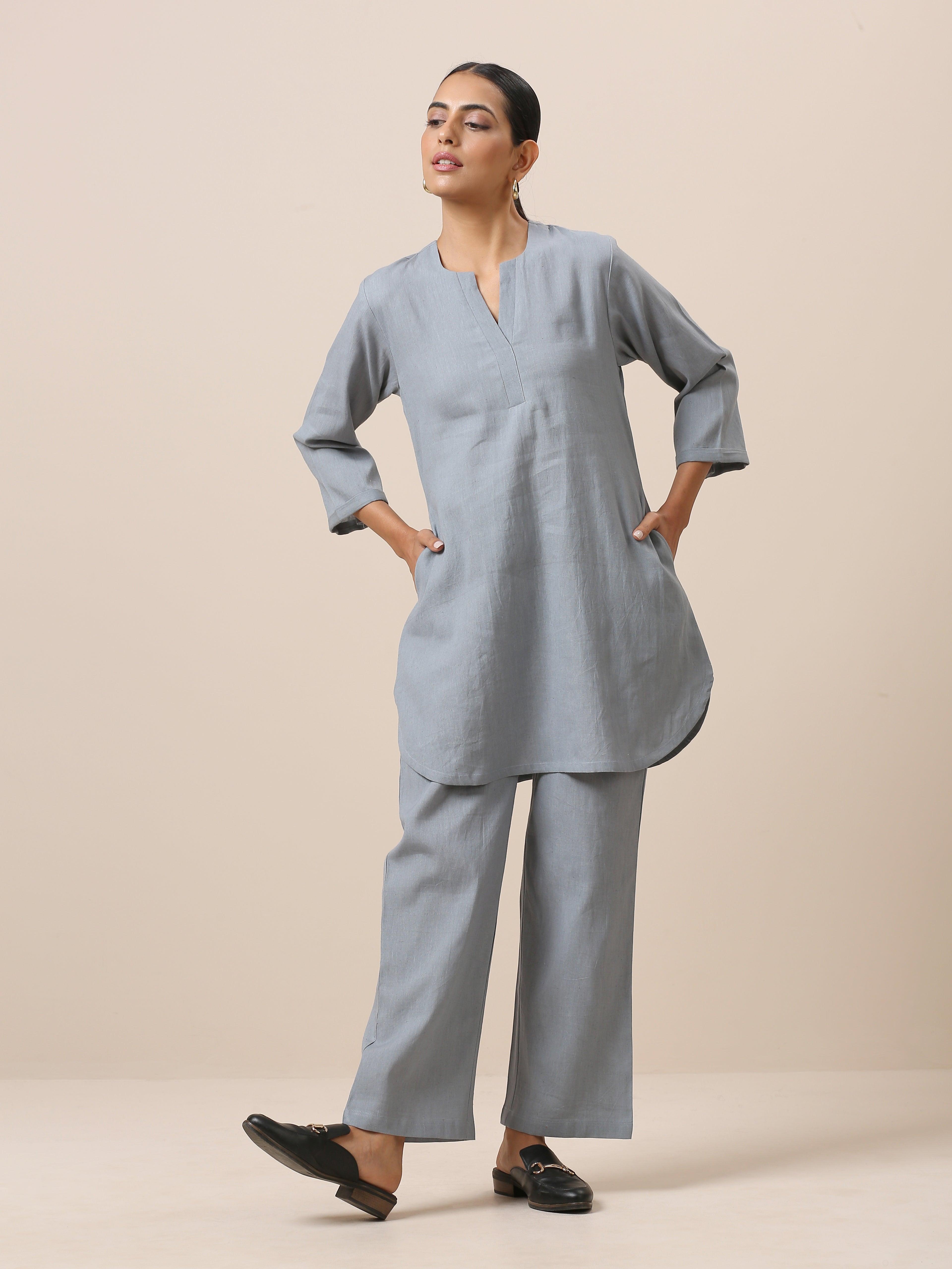 Cotton Steel Blue Short Co-Ord Set - trueBrowns