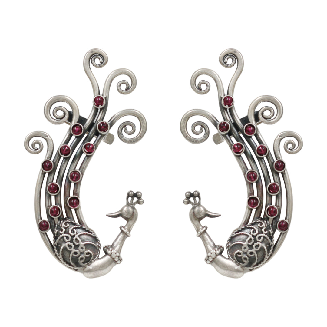 Handcrafted Peacock Design Silver Earrings by Sangeeta Boochra