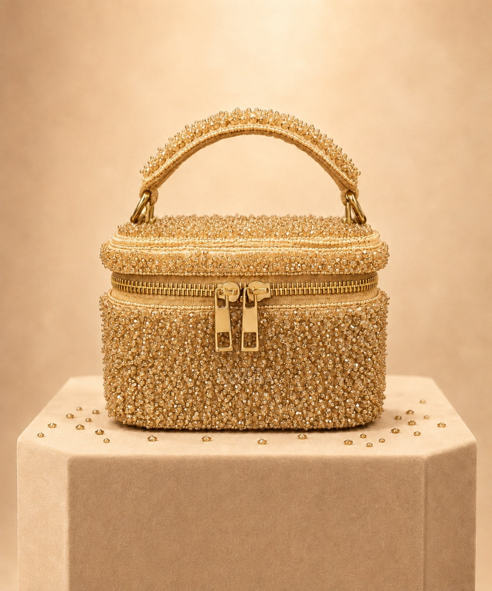 Ziya Gold Suede Embroidered Vanity Bag
