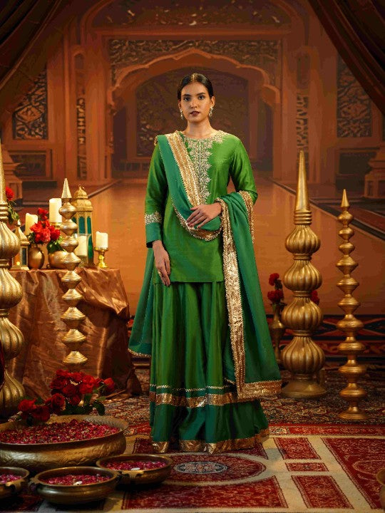 dual tone green chanderi silk sharara set - image 1