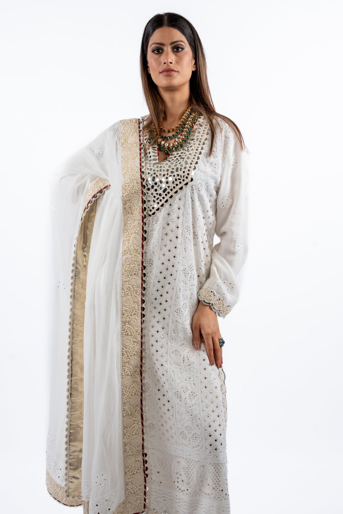 Ivory Mirrorwork Kurta Set with Regal Dupatta