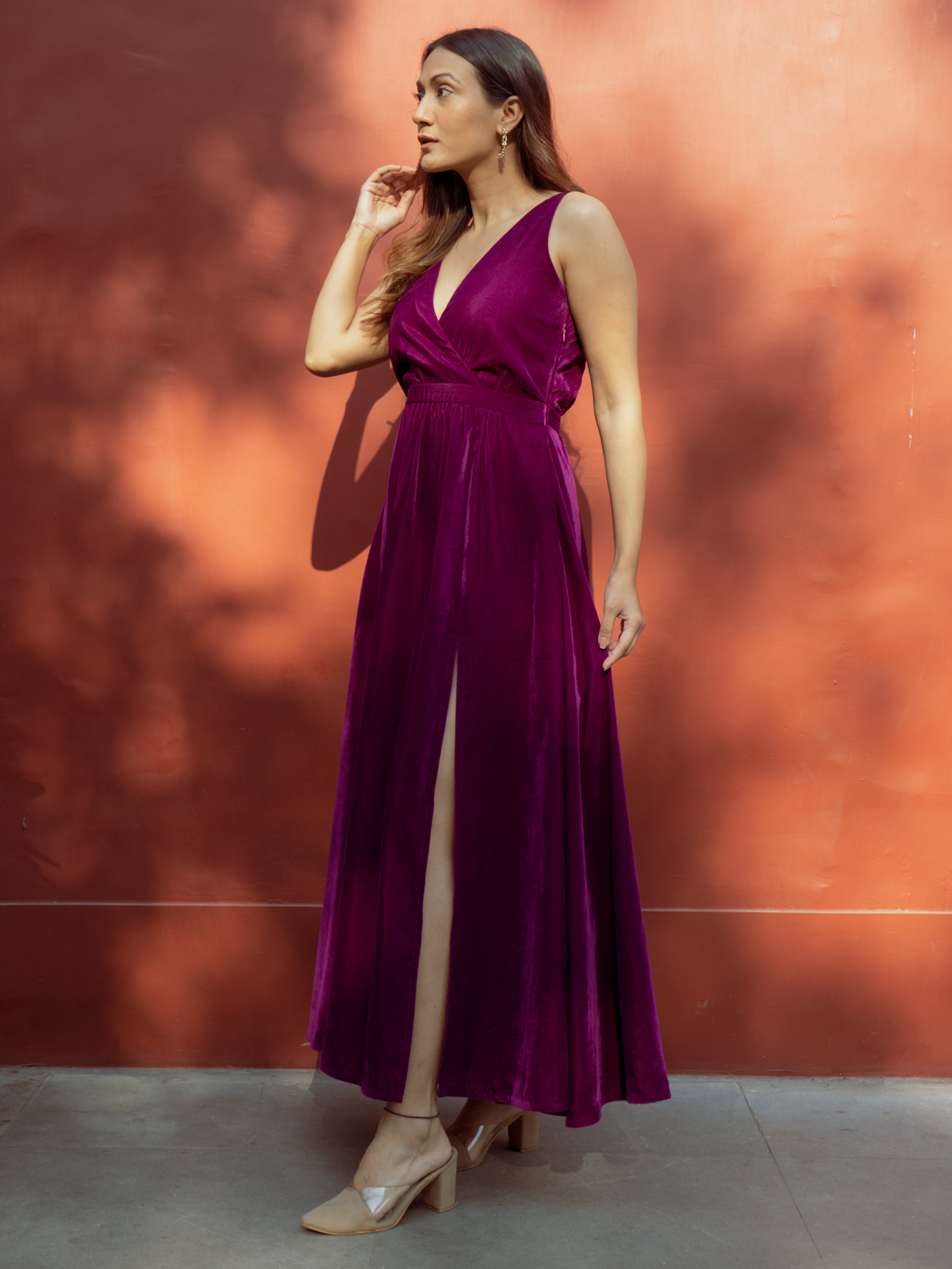 Wine Velvet Sleeveless Dress