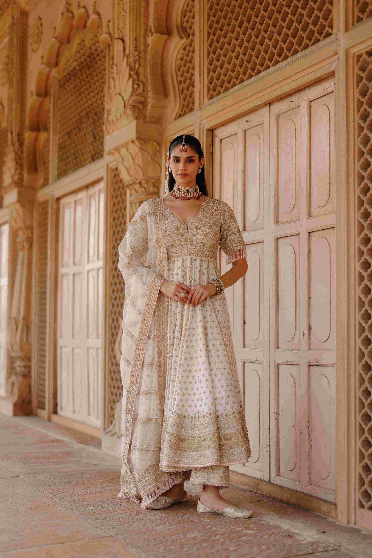 Daisy Ivory Pure Silk Chanderi Kalidaar Anarkali Suit Set