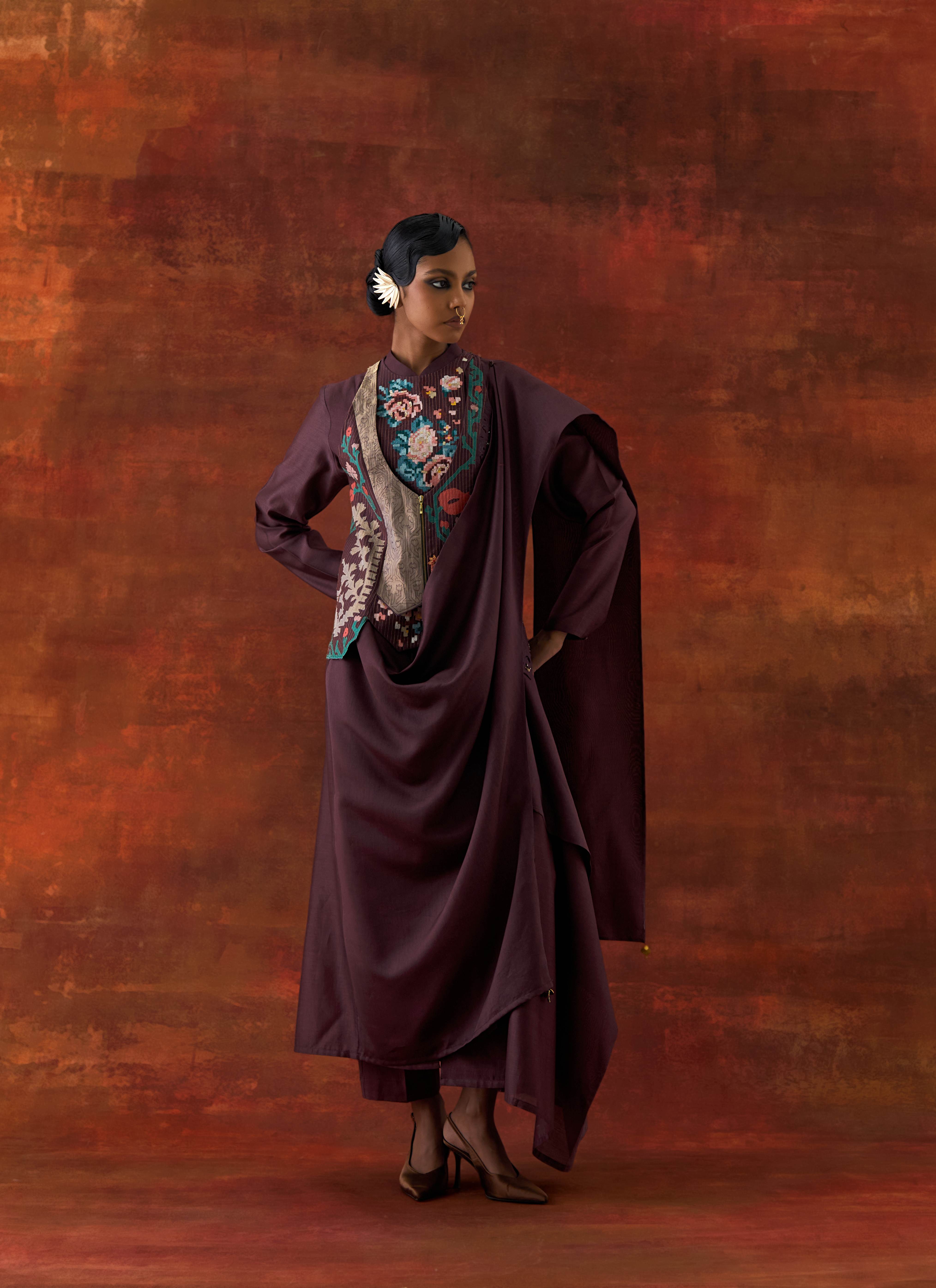 ANGRAKHA STYLE JACKET WITH ZIPPERED KURTA AND PANTS - image 1