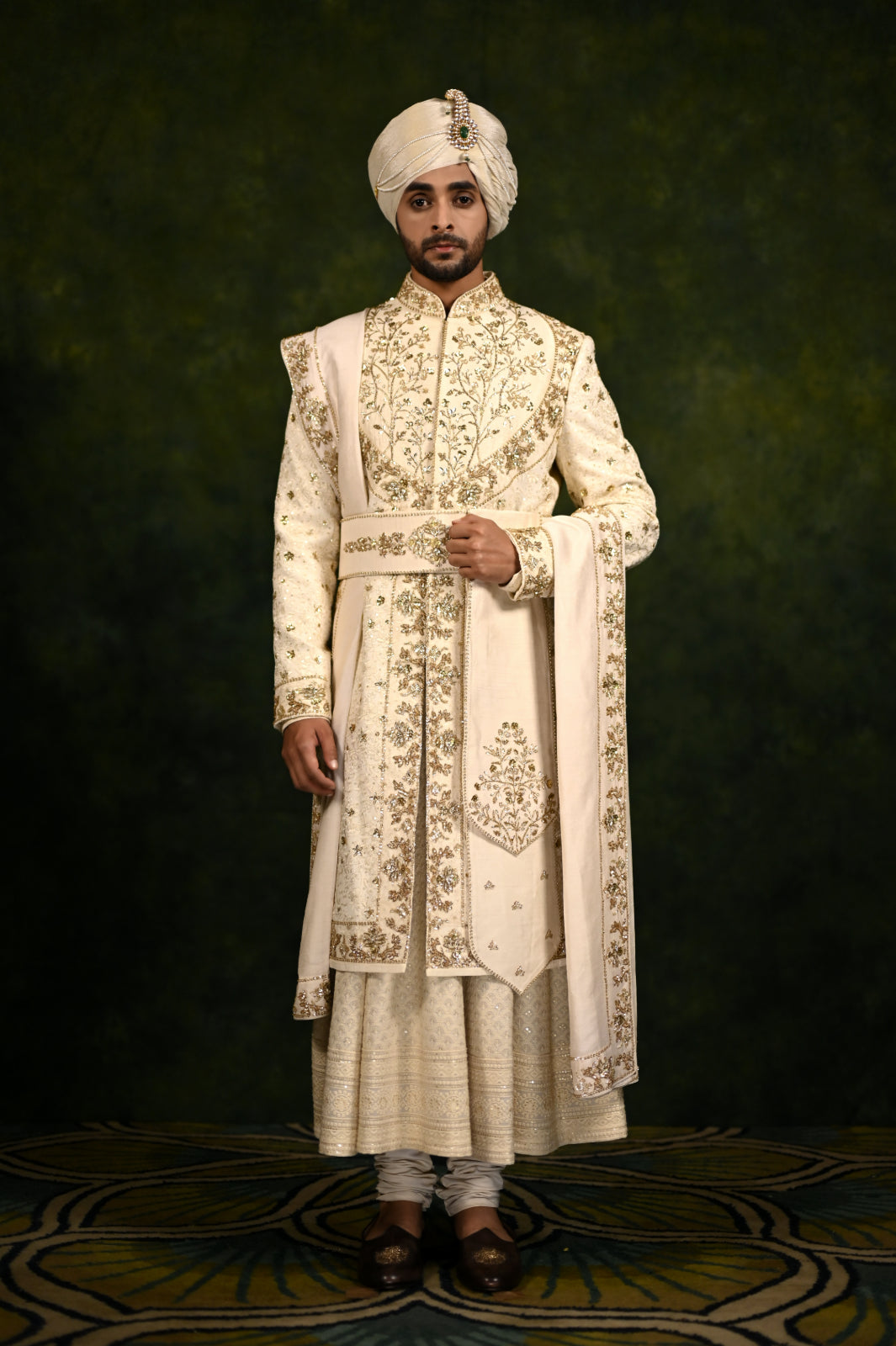 ivory gold dori work sherwani set