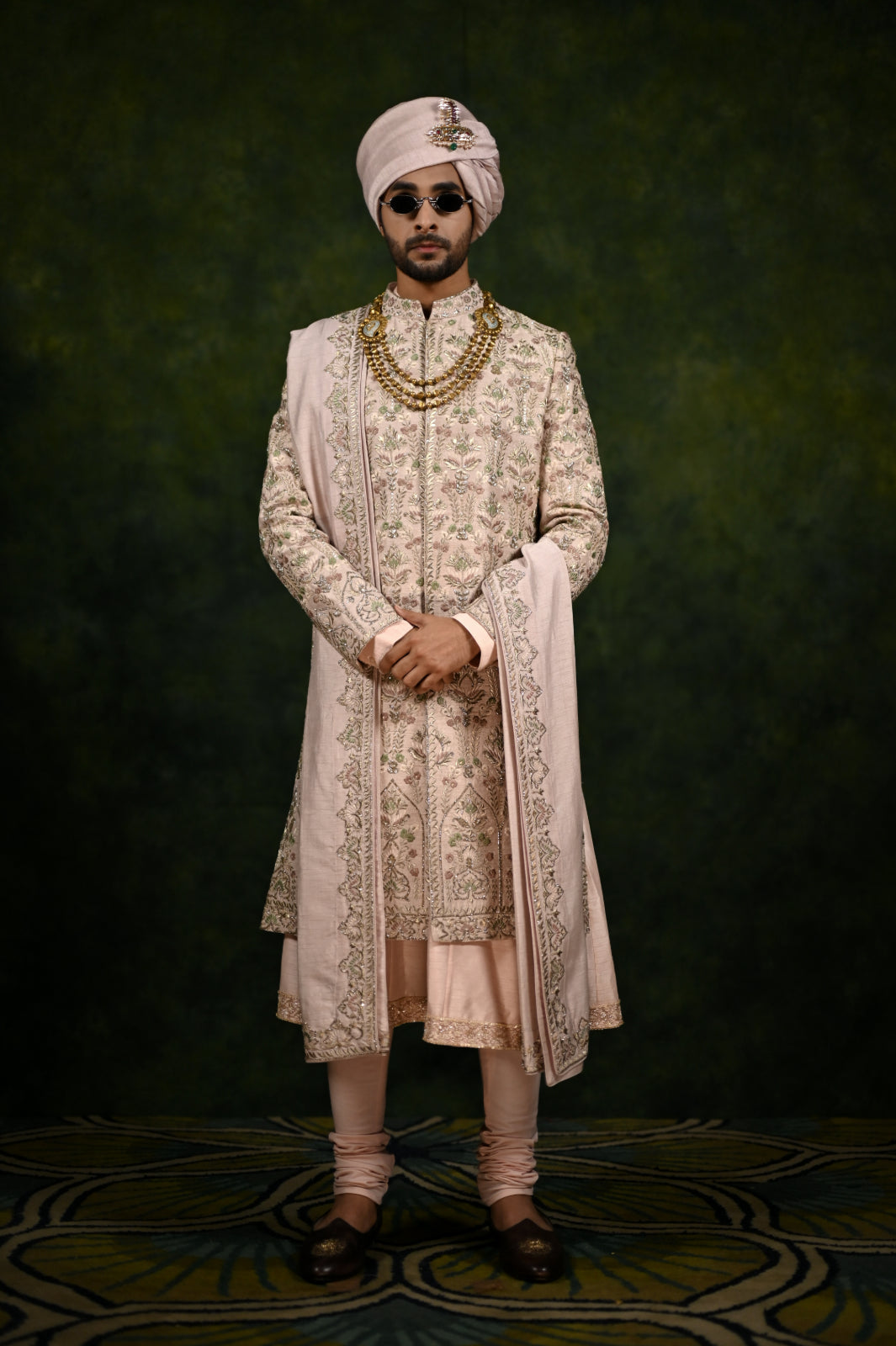 desert rose tilla- thread - dabka sherwani set